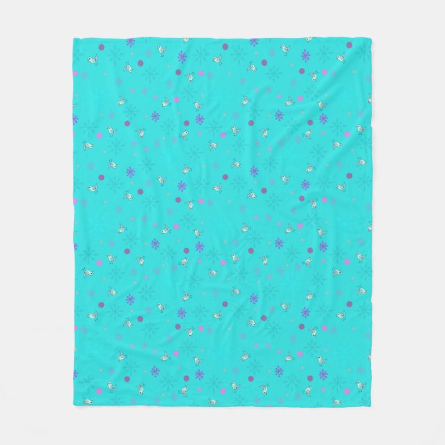Schneeflocken und Vögel_aqua Fleecedecke (Vorderseite)