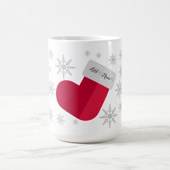Schneeflocken und Weihnachts-Strumpf Name hinzufüg Kaffeetasse (Mittel)