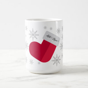Schneeflocken und Weihnachts-Strumpf Name hinzufüg Kaffeetasse