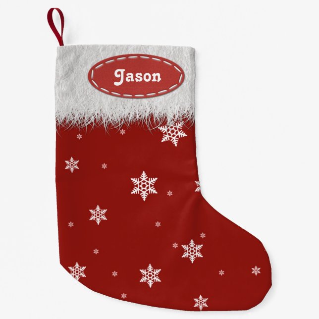 Schneeflocken und weißes Pelz - Weihnachtsfeiertag Kleiner Weihnachtsstrumpf (Vorderseite)