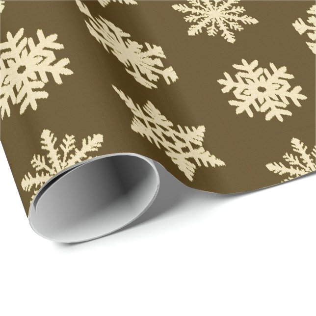 Schneeflocken von Ikat - Beige und Schokolade Brow Geschenkpapier (Rolleneckpunkt)