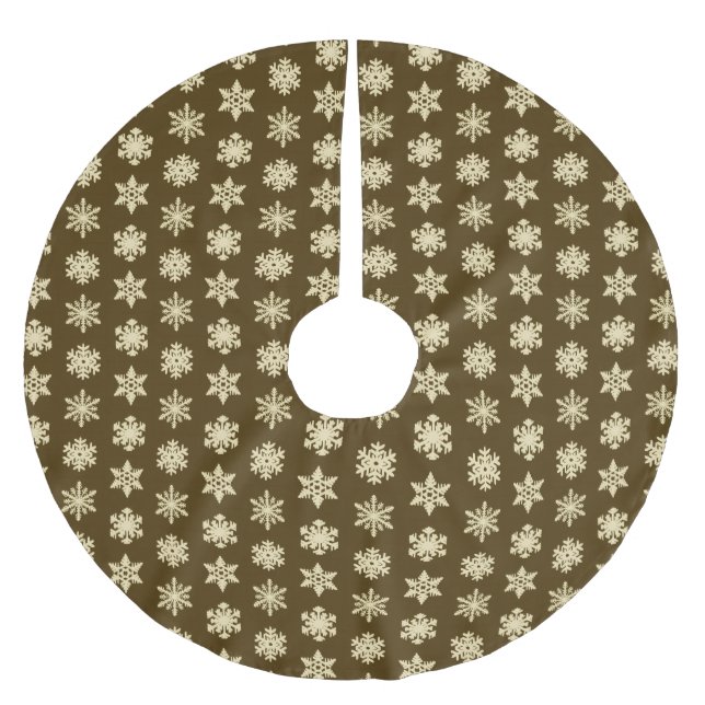 Schneeflocken von Ikat - Beige und Schokolade Brow Polyester Weihnachtsbaumdecke (Vorderseite)