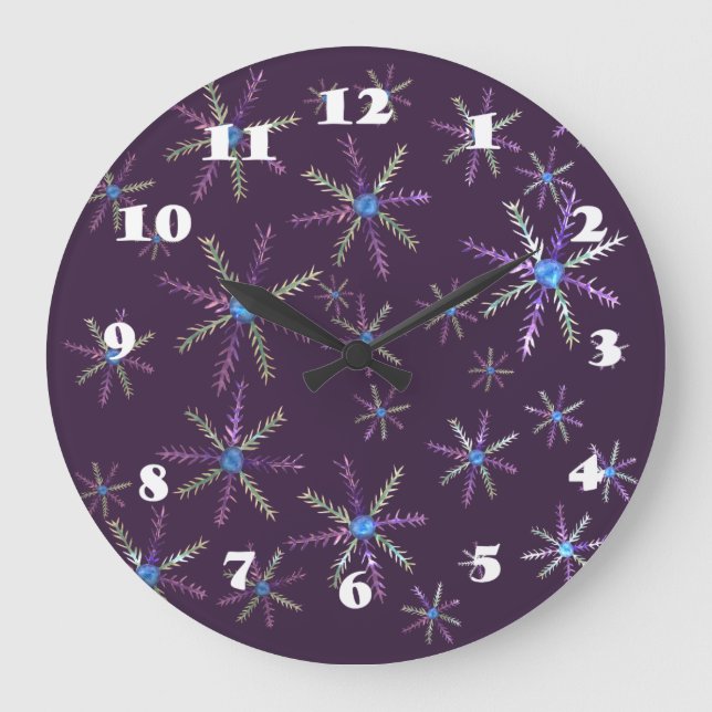 Schneeflocken Wall Clock Große Wanduhr (Vorderseite)