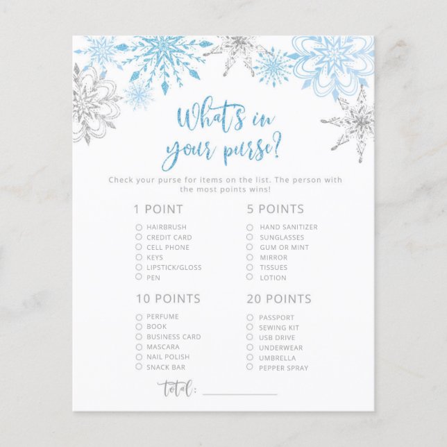 Schneeflocken, was in Ihrem Baby-Duschspiel (Vorderseite)