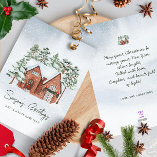 Schneeflocken Wasserfarbe Nordische Weihnachtsbaum Feiertagskarte