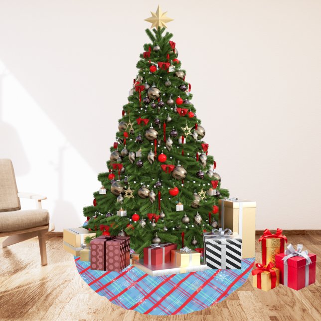 Schneeflocken Weihnachten Blauer Winter Kariert Polyester Weihnachtsbaumdecke (Von Creator hochgeladen)