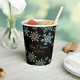 Schneeflocken Weihnachten Grün Gold Pappbecher