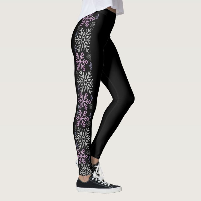 Schneeflocken Weihnachten Lila Silber Leggings (Rechts)