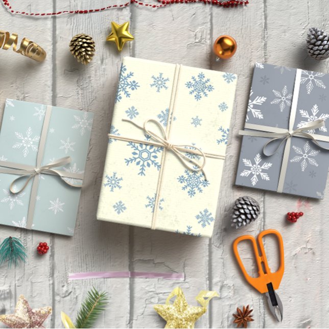 Schneeflocken Weihnachts-Set von 3 Geschenkpapier Set (Snowflakes Christmas set of 3 Wrapping Paper Sheet)