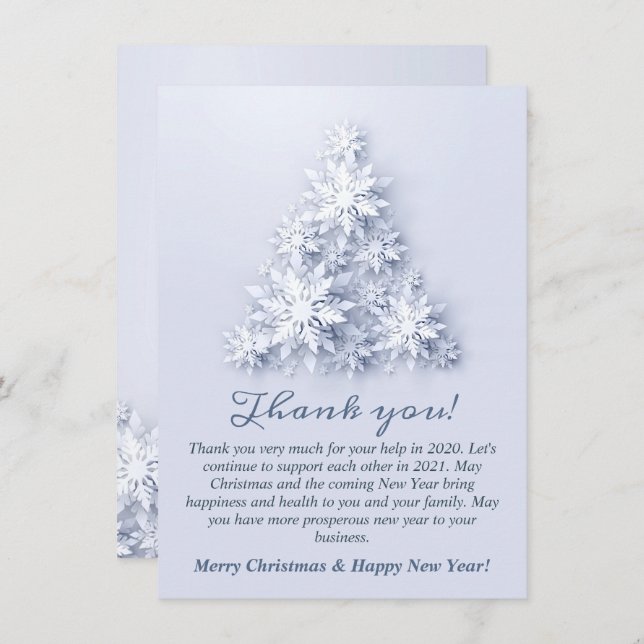 Schneeflocken Weihnachtsbaum Firmenfeiertag Dankeskarte (Vorne/Hinten)