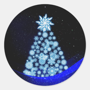 Schneeflocken-Weihnachtsbaum-Klassischer-Runder-Au Runder Aufkleber