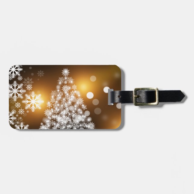 Schneeflocken Weihnachtsbaum mit goldenem Hintergr Gepäckanhänger (Vorderseite horizontal)