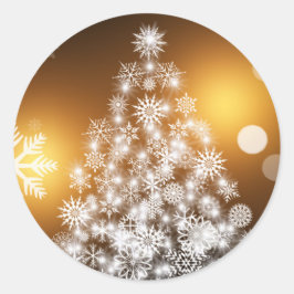 Schneeflocken Weihnachtsbaum mit goldenem Hintergr Runder Aufkleber