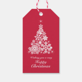 Schneeflocken Weihnachtsbaum rot-weiß Geschenkmark Geschenkanhänger