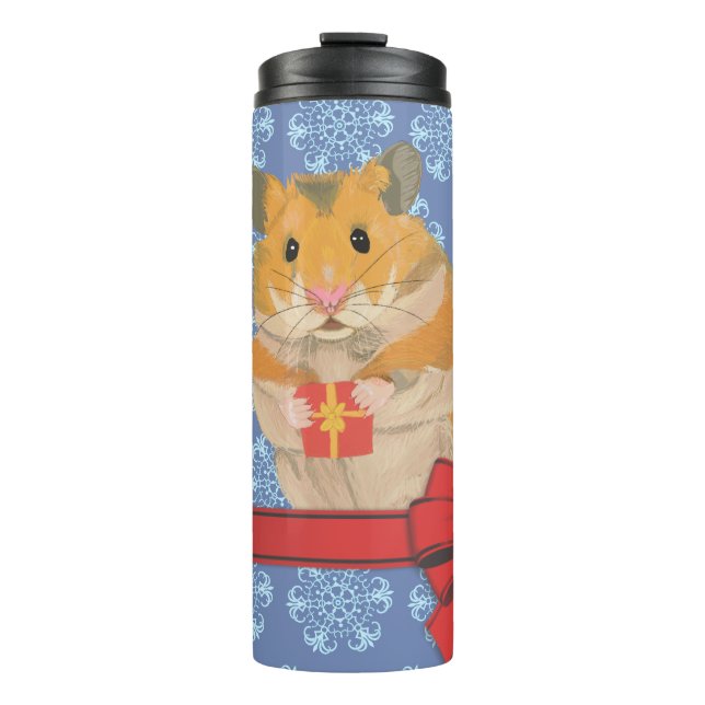 Schneeflocken Weihnachtshamster Thermosbecher (Vorderseite)