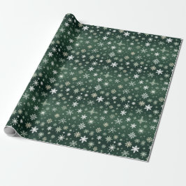 Schneeflocken - weiß auf grün geschenkpapier