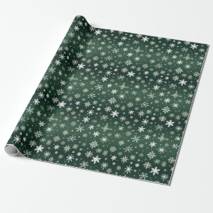 Schneeflocken - weiß auf grün geschenkpapier