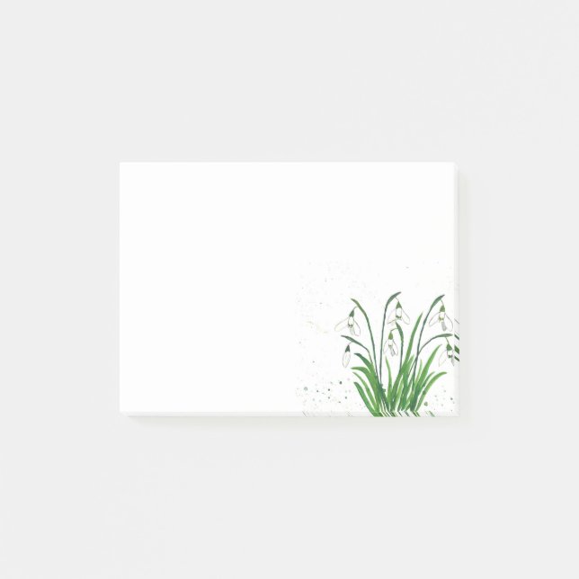 Schneeflocken, weiße Blume, Aquarell Post-it Klebezettel (Vorderseite)