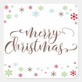 Schneeflocken, Weiße Weihnachten, braune Typografi Quadratischer Aufkleber