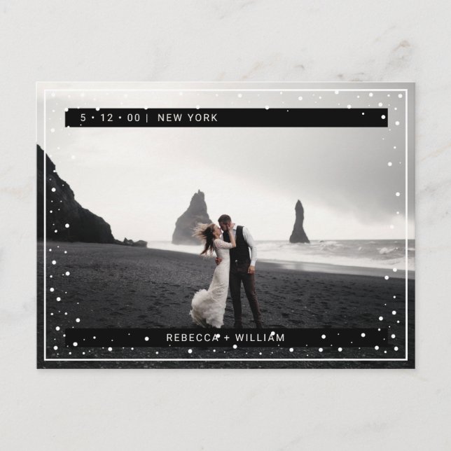 Schneeflocken Winter Foto Save the Date Einladung Postkarte (Vorderseite)