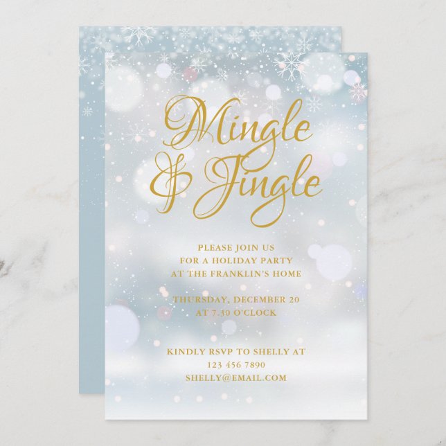 Schneeflocken Winter Weihnachtsfeier Einladung (Vorne/Hinten)