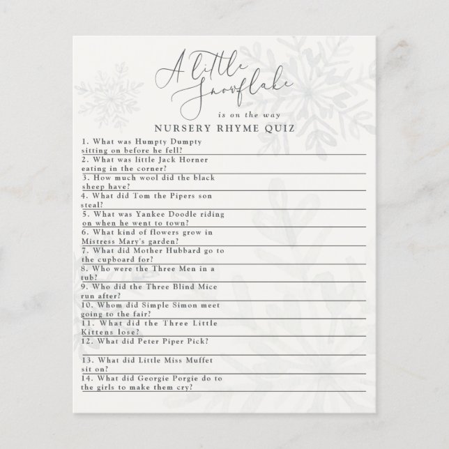 Schneeflocken Winterbabydusche Quiz (Vorderseite)