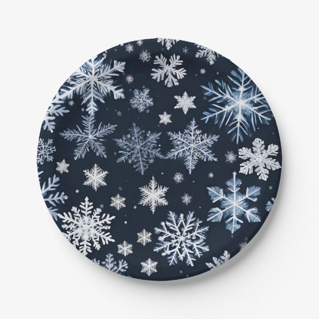 Schneeflocken Winterdesign Blaue Kälte Niedlich Pappteller (Vorderseite)