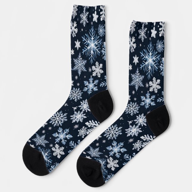 Schneeflocken Winterdesign Blaue Kälte Niedlich Socken (Linkes Detail)