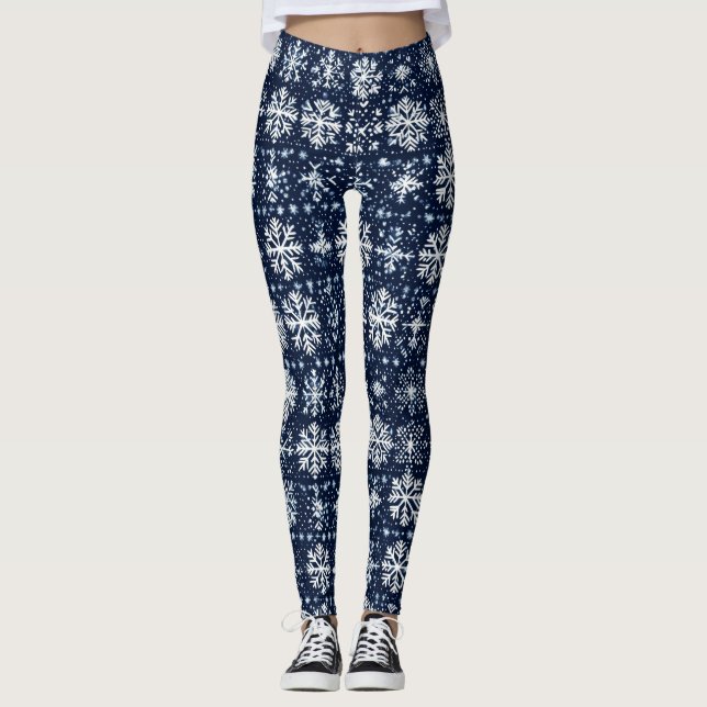 Schneeflocken Wintermuster Leggings (Vorderseite)