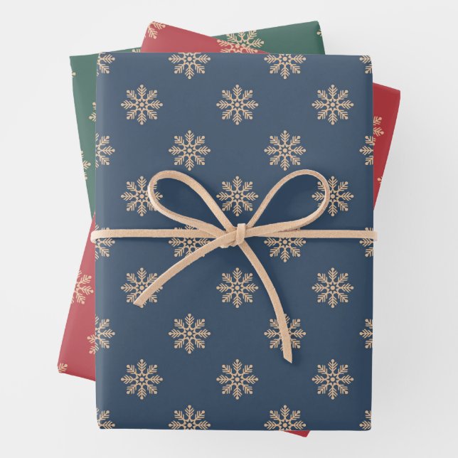 Schneeflocken-Wrapping Paper Flat Sheet Set 3 Geschenkpapier Set (Beispiel)