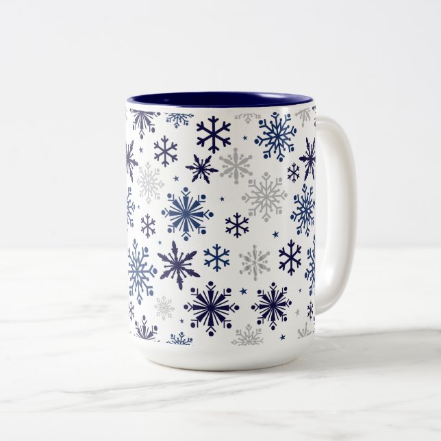 Schneeflocken Zwei-Tone-Tasse Zweifarbige Tasse (VorderseiteRechts)