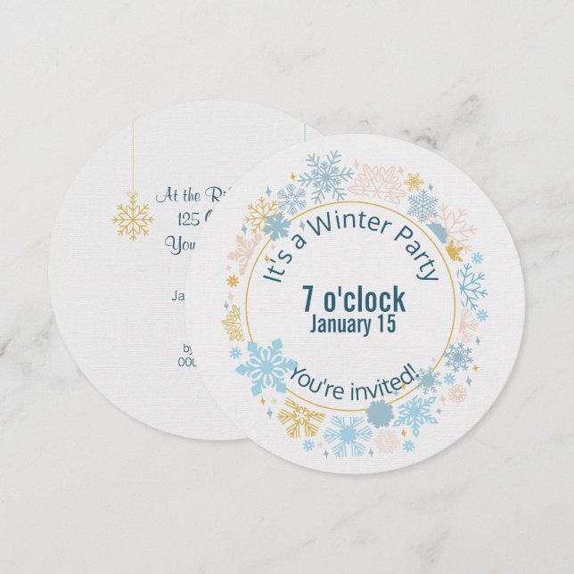 Schneeflockendesign im Winter Party Einladung (Vorne/Hinten)