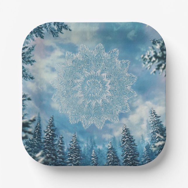 Schneeflockenfrost Pappteller (Vorderseite)