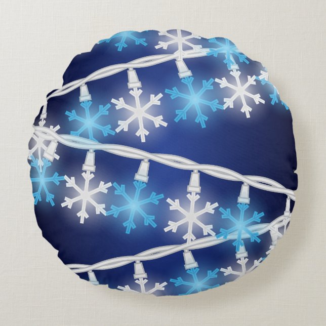 Schneeflockenlichter Rundes Kissen (Vorderseite)