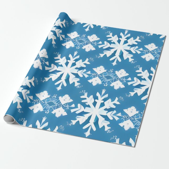 Schneeflockenmuster auf blauem Hintergrund Geschenkpapier (Ungerollt)
