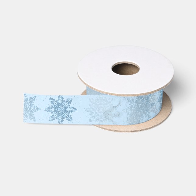 Schneeflockenmuster aus Edelmarmor-Glitzer Satinband (Spule)