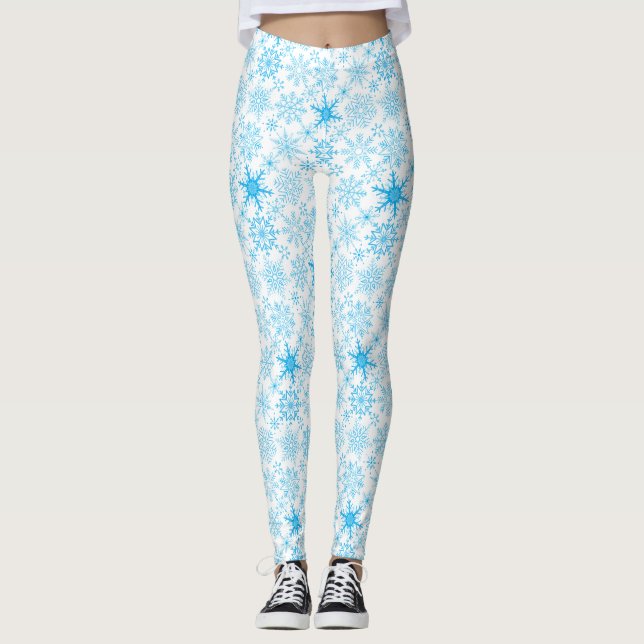 Schneeflockenmuster blau leggings (Vorderseite)