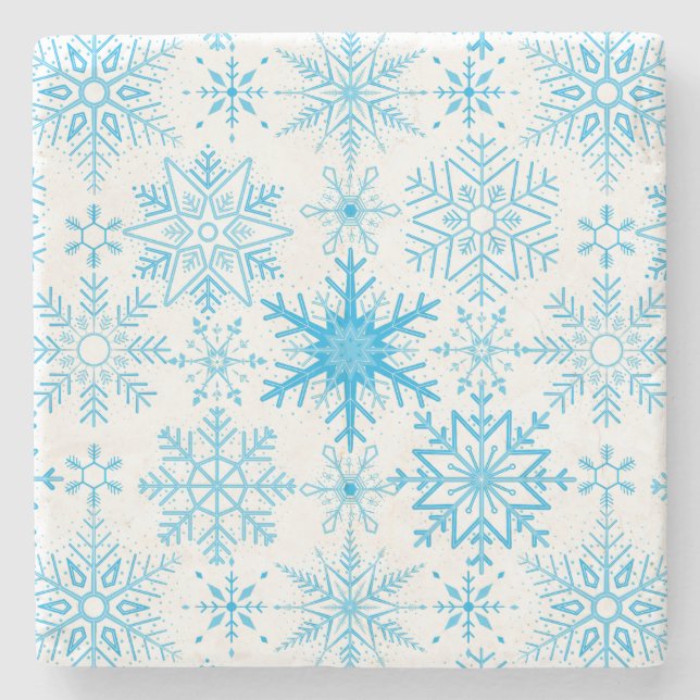 Schneeflockenmuster blau steinuntersetzer (Vorderseite)
