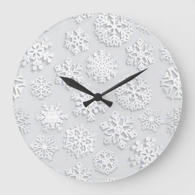 Schneeflockenmuster Große Wanduhr (Vorderseite)