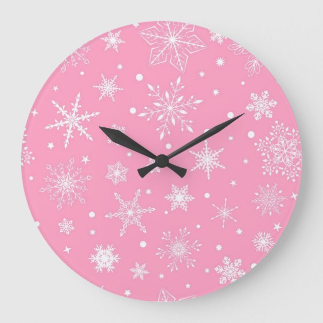 Schneeflockenmuster Große Wanduhr (Vorderseite)