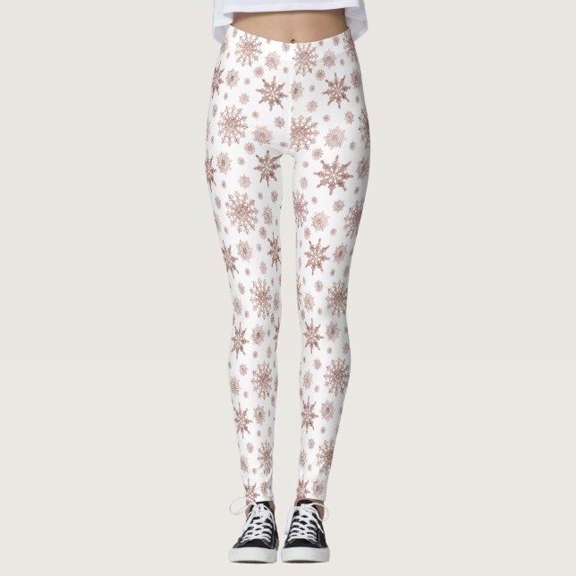 Schneeflockenmuster in Imitaten Rose Gold-Look Far Leggings (Vorderseite)