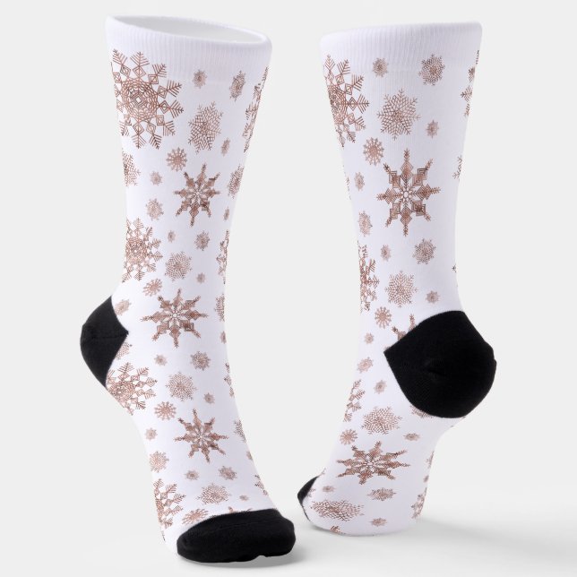 Schneeflockenmuster in Imitaten Rose Gold-Look Far Socken (Gewinkelt)