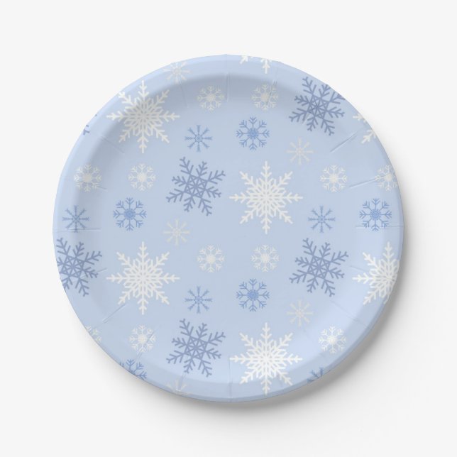 Schneeflockenmuster Pappteller (Vorderseite)
