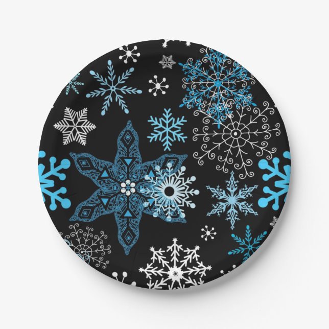 Schneeflockenmuster Pappteller (Vorderseite)