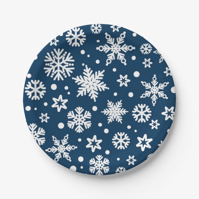 Schneeflockenmuster Pappteller (Vorderseite)
