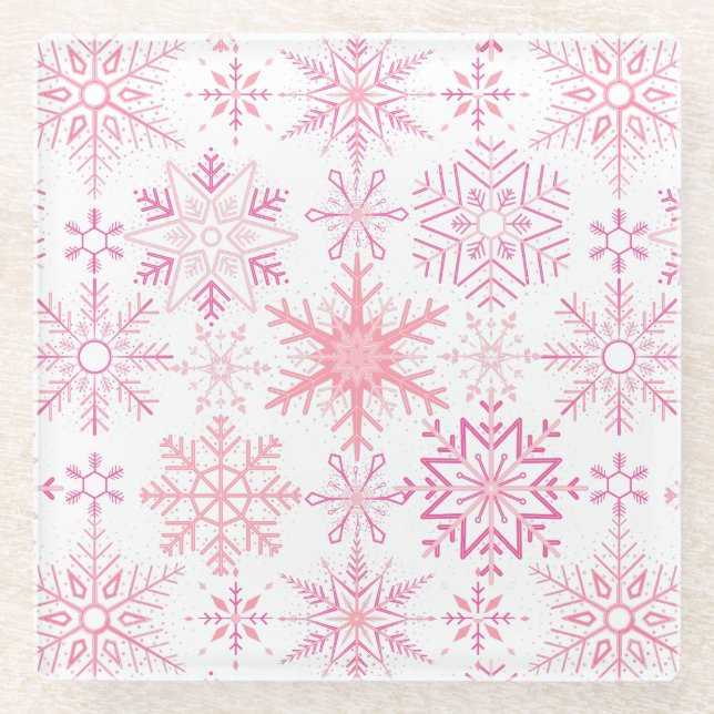 Schneeflockenmuster Rosa Glasuntersetzer (Vorderseite)