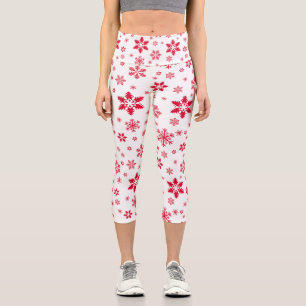 Schneeflockenmuster, Rote Schneeflocken, Schnee, W Capri Leggings