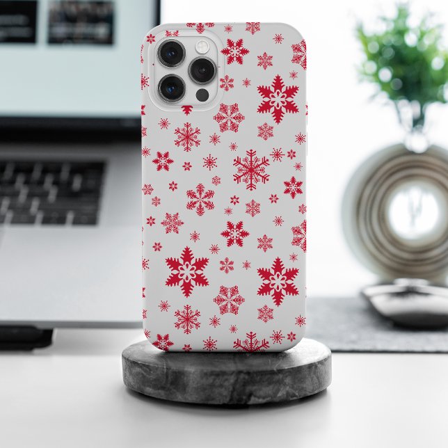 Schneeflockenmuster, Rote Schneeflocken, Schnee, W iPhone Hülle (Von Creator hochgeladen)