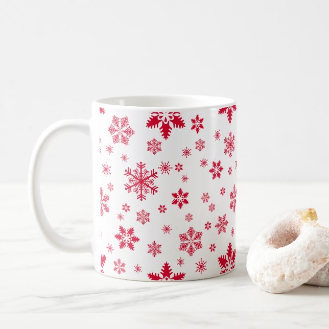 Schneeflockenmuster, Rote Schneeflocken, Schnee, W Kaffeetasse (Mit Donut)