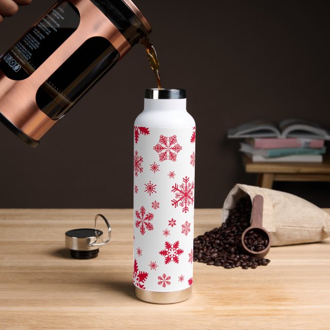 Schneeflockenmuster, Rote Schneeflocken, Schnee, W Trinkflasche (Kaffee)